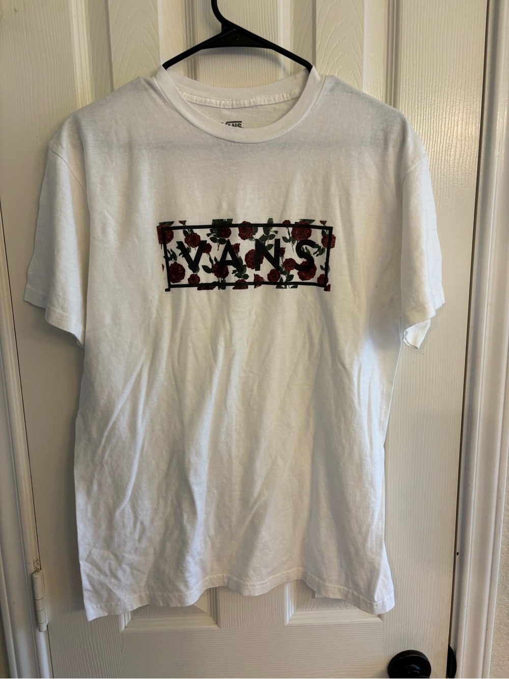 Vans Floral Logo T Shirt Men’s Medium White Rose Graphic Classic Fit